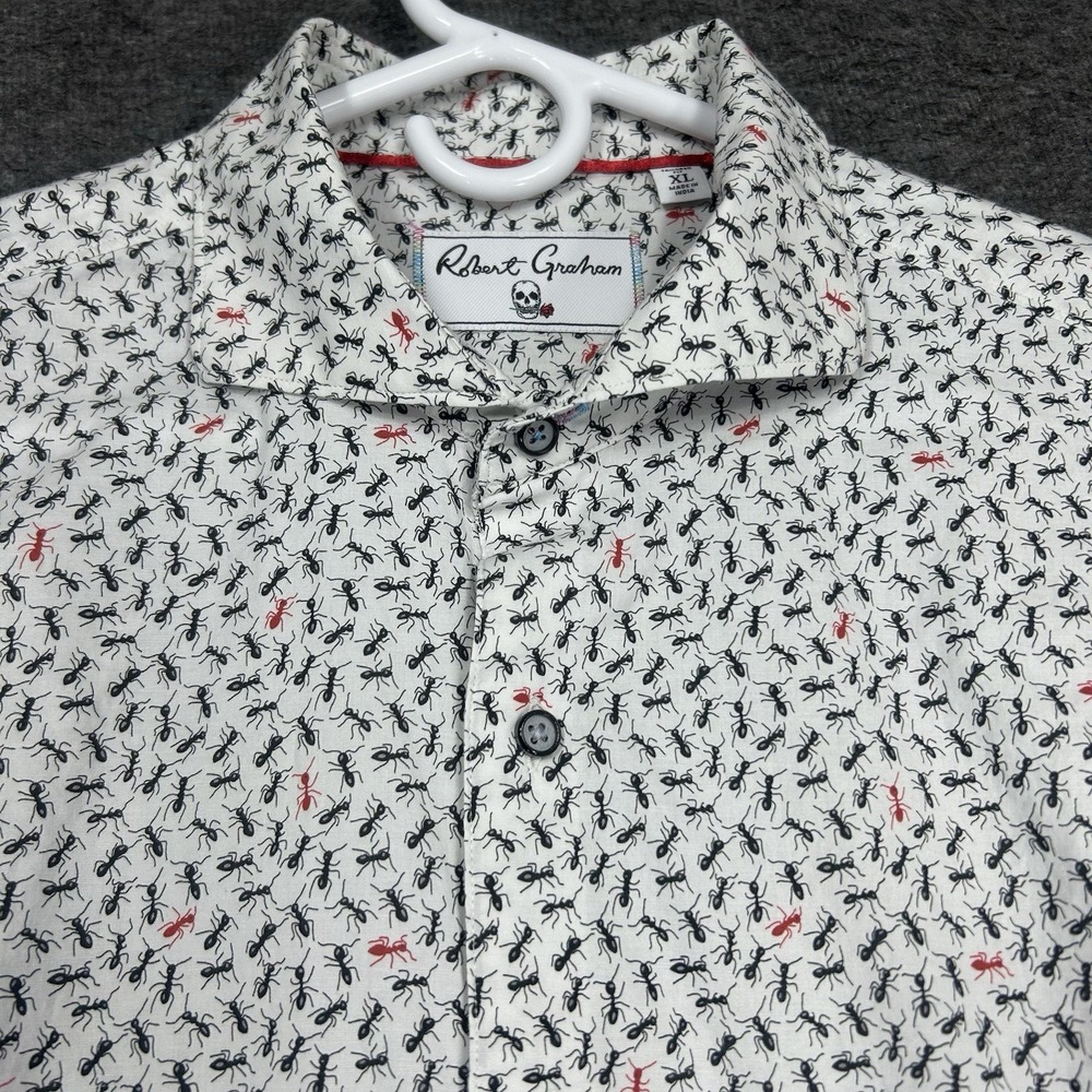 Robert Graham Shirt Mens XL White Ant Farm Flip Cuff Skull Print Long Sleeve